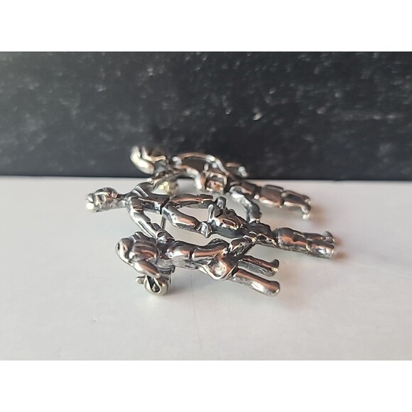 925 Sterling Silver Children Holding Hands Brooch Vintage - Picture 5 of 10